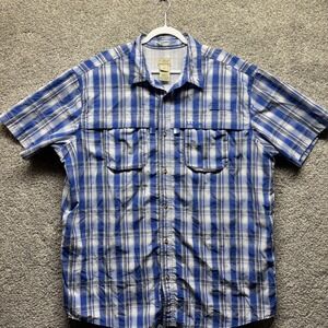 LL Bean Mens 2XLT Plaid ButtonDown Fishing Vented Shirt Outdoor Camp Blue 506684